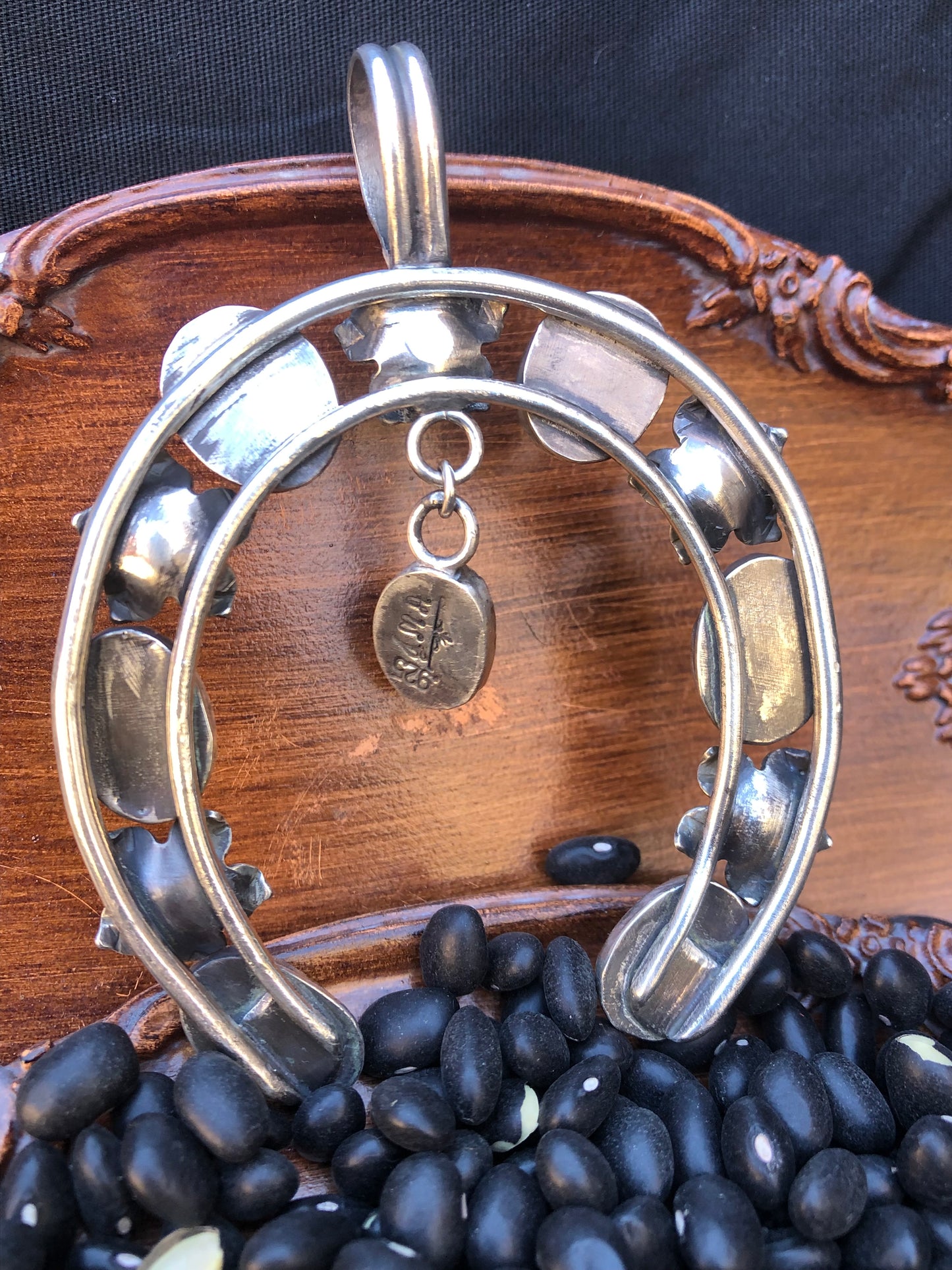 Turquoise Floral Crescent Pendant