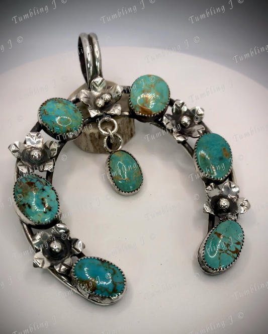 Turquoise Floral Crescent Pendant