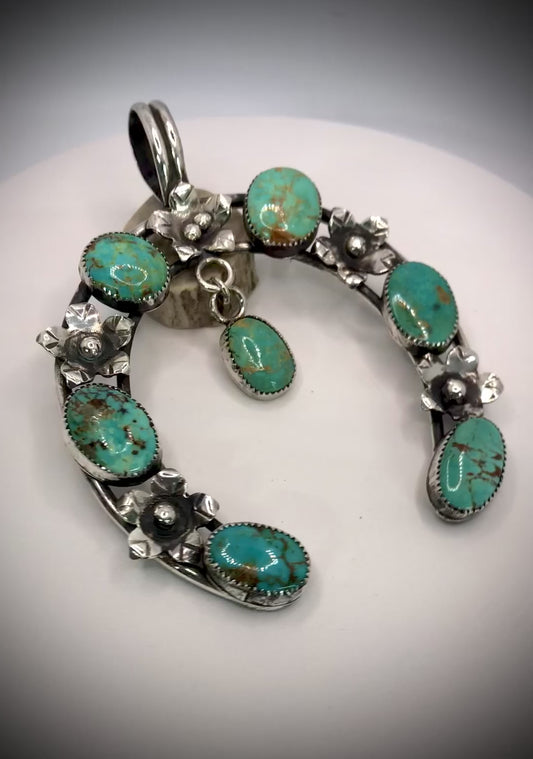 Turquoise Floral Crescent Pendant